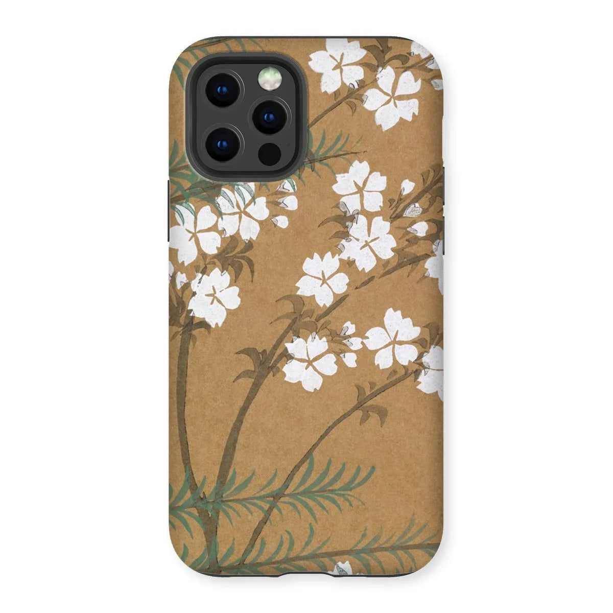 Blossoms from Momoyogusa - Kamisaka Sekka Iphone Case, 12 Pro / Matte, Floral-patterned Phone Case White Blossoms Tan Background