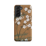 Blossoms from Momoyogusa - Kamisaka Sekka Samsung Case, Galaxy S21 Fe / Matte, Brown Smartphone Case Adorned White Floral Green Branch