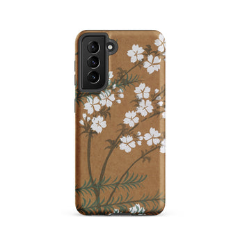 Blossoms from Momoyogusa - Kamisaka Sekka Samsung Case, Galaxy S21 / Matte, Brown Smartphone Case Adorned White Green Cherry Blossom