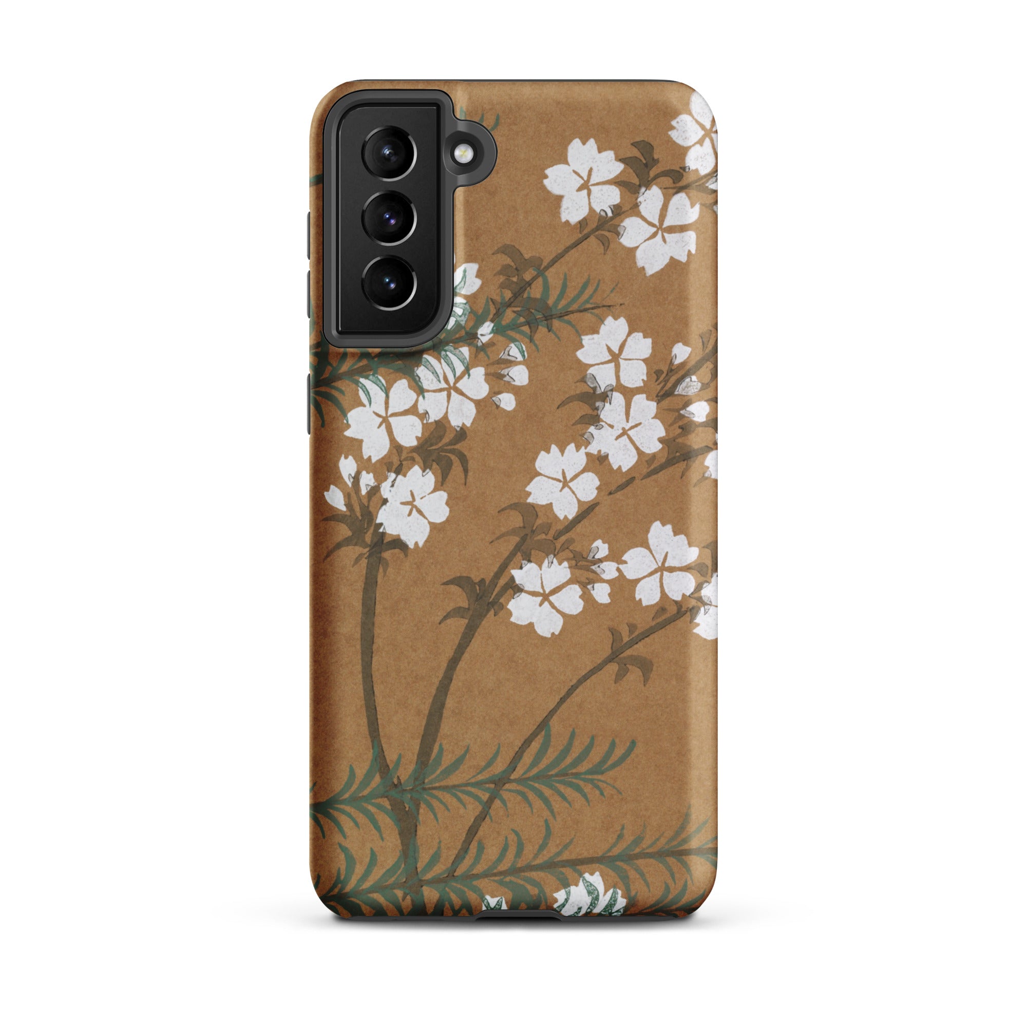 Blossoms from Momoyogusa Kamisaka Sekka Samsung Case, Galaxy S21 Plus / Matte, Smartphone Case Brown Background White Floral Design Branch