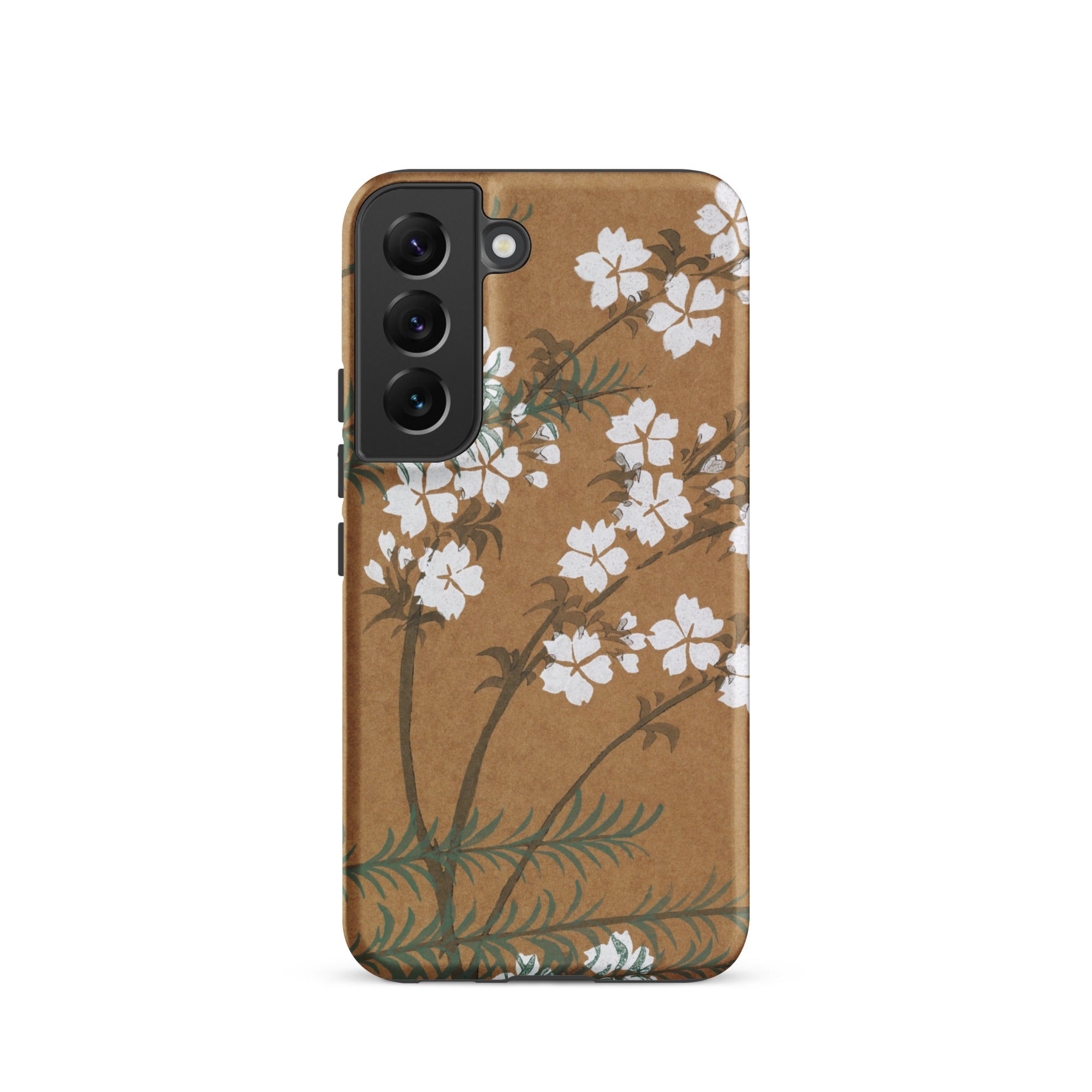 Blossoms from Momoyogusa Kamisaka Sekka Samsung Case, Galaxy S22 / Matte, Brown Smartphone Case White Floral Design