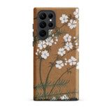 Blossoms from Momoyogusa - Kamisaka Sekka Samsung Case, Galaxy S22 Ultra / Matte, Smartphone Brown Case Adorned White Cherry Blossoms