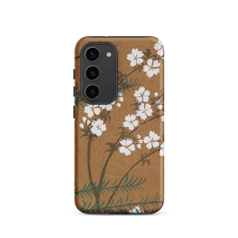 Blossoms from Momoyogusa - Kamisaka Sekka Samsung Case, Galaxy S23 / Matte, Brown Smartphone Case White Floral Design
