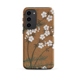 Blossoms from Momoyogusa - Kamisaka Sekka Samsung Case, Galaxy S23 Plus / Matte, Phone Case Brown Background White Floral Design