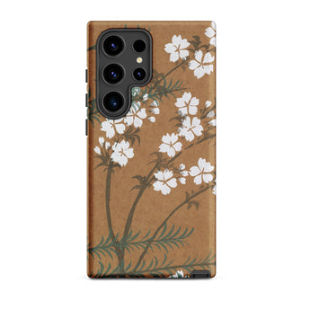 Blossoms from Momoyogusa - Kamisaka Sekka Samsung Case, Galaxy S24 Ultra / Matte, Brown Smartphone Case White Floral Design