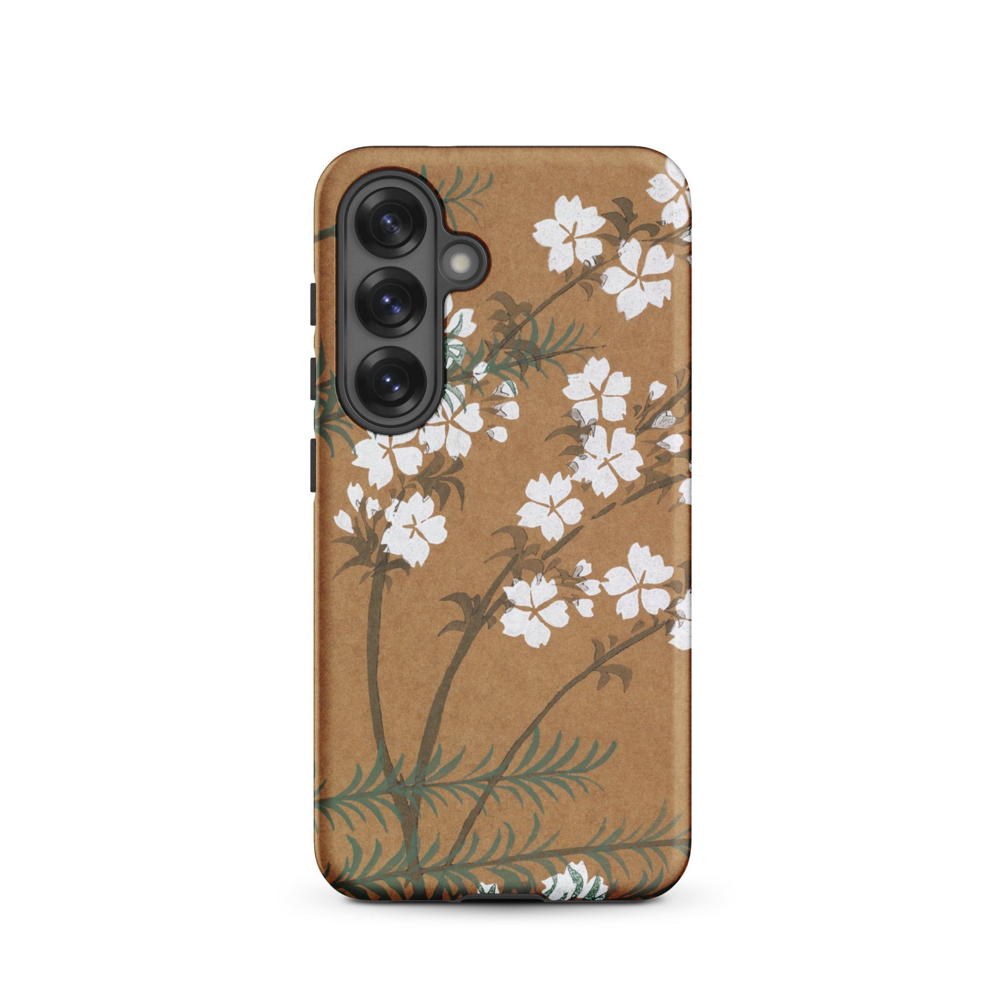 Blossoms from Momoyogusa Kamisaka Sekka Samsung Case, Galaxy S25 / Matte, Phone Case Brown Background White Cherry Blossoms