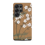Blossoms from Momoyogusa - Kamisaka Sekka Samsung Case, Galaxy S25 Ultra / Matte, Smartphone Brown Case White Floral Green Leaf Designs