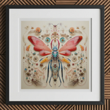 Blue Ball Damselfly - Alien Species Taxonomy Art Print, 12x12’’ / 31x31cm / Black Frame / 2’’ Matboard, Intricately Detailed Colorful