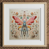 Blue Ball Damselfly - Alien Species Taxonomy Art Print, 12x12’’ / 31x31cm / Natural Frame / 2’’ Matboard, Framed Artwork Colorful