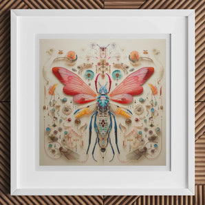 Blue Ball Damselfly - Alien Species Taxonomy Art Print, 12x12’’ / 31x31cm / White Frame / 2’’ Matboard, Colorful Symmetrical Insect Artwork
