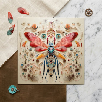 Blue Ball Damselfly - Alien Species Taxonomy Art Print / Canvas Vibrant Intricately Detailed Paper Sculpture Moth Translucent Red Blue Ball