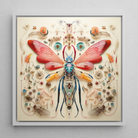 Blue Ball Damselfly Alien Species Taxonomy Framed Canvas, 12x12’’ / 31x31cm / White Floating Frame, Intricate Insect Art Vibrant Wings