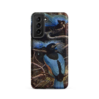 Blue Bird of Paradise - Henry Johnston Phone Case Samsung Galaxy S21 / Matte Detailed Illustration Vibrant Black Birds Plumage Unfurls,