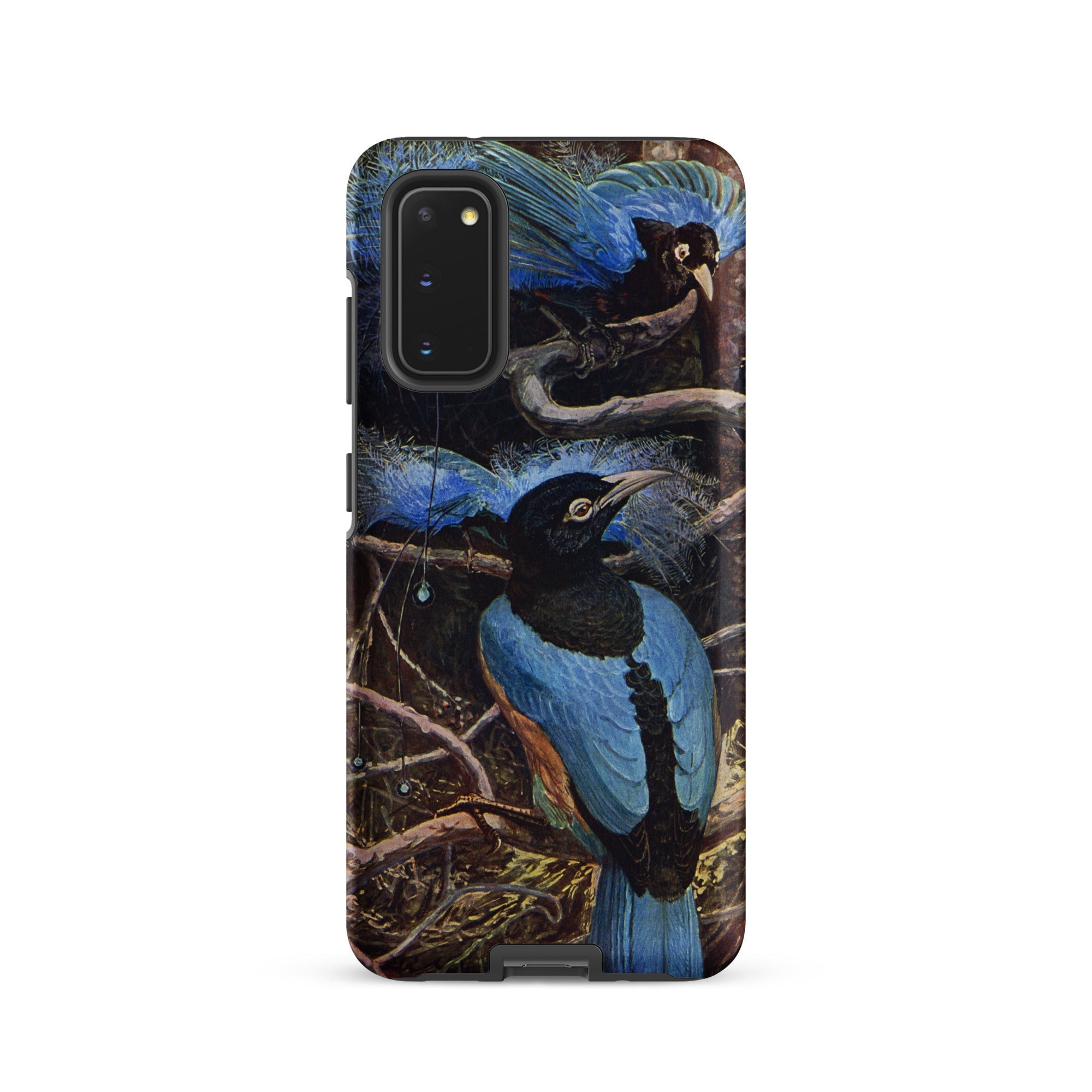 Blue Bird of Paradise Henry Johnston Samsung Case, Galaxy S20 / Matte, Black Smartphone Case Vibrant Blue Bird Illustration