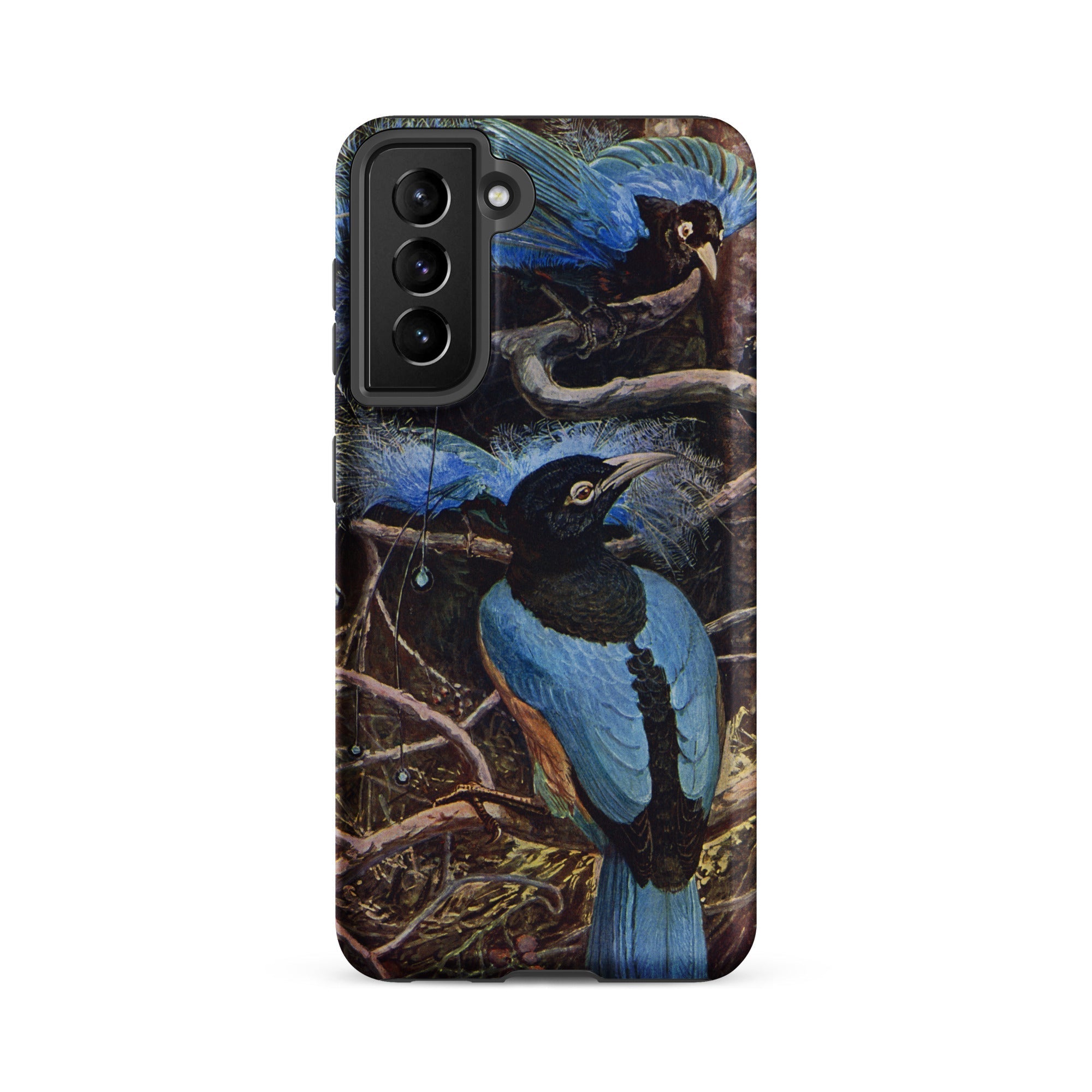 Blue Bird of Paradise Henry Johnston Samsung Case, Galaxy S21 Fe / Matte, Black Phone Case Vibrant Blue Bird Illustration