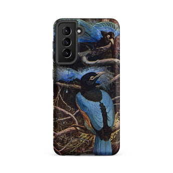 Blue Bird of Paradise - Henry Johnston Samsung Case, Galaxy S21 Fe / Matte, Black Phone Case Vibrant Blue Bird Illustration