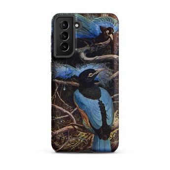 Blue Bird of Paradise - Henry Johnston Samsung Case, Galaxy S21 Plus / Matte, Phone Case Artistic Depiction Two Blue Birds Dark