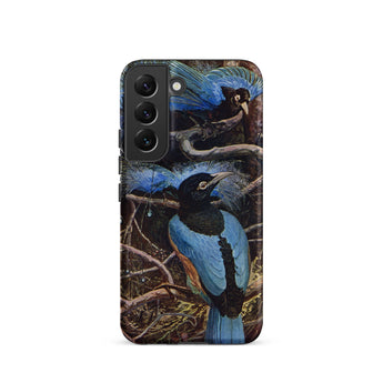 Blue Bird of Paradise - Henry Johnston Samsung Case, Galaxy S22 / Matte, Smartphone Case Vibrant Illustration Two Blue Birds Perched