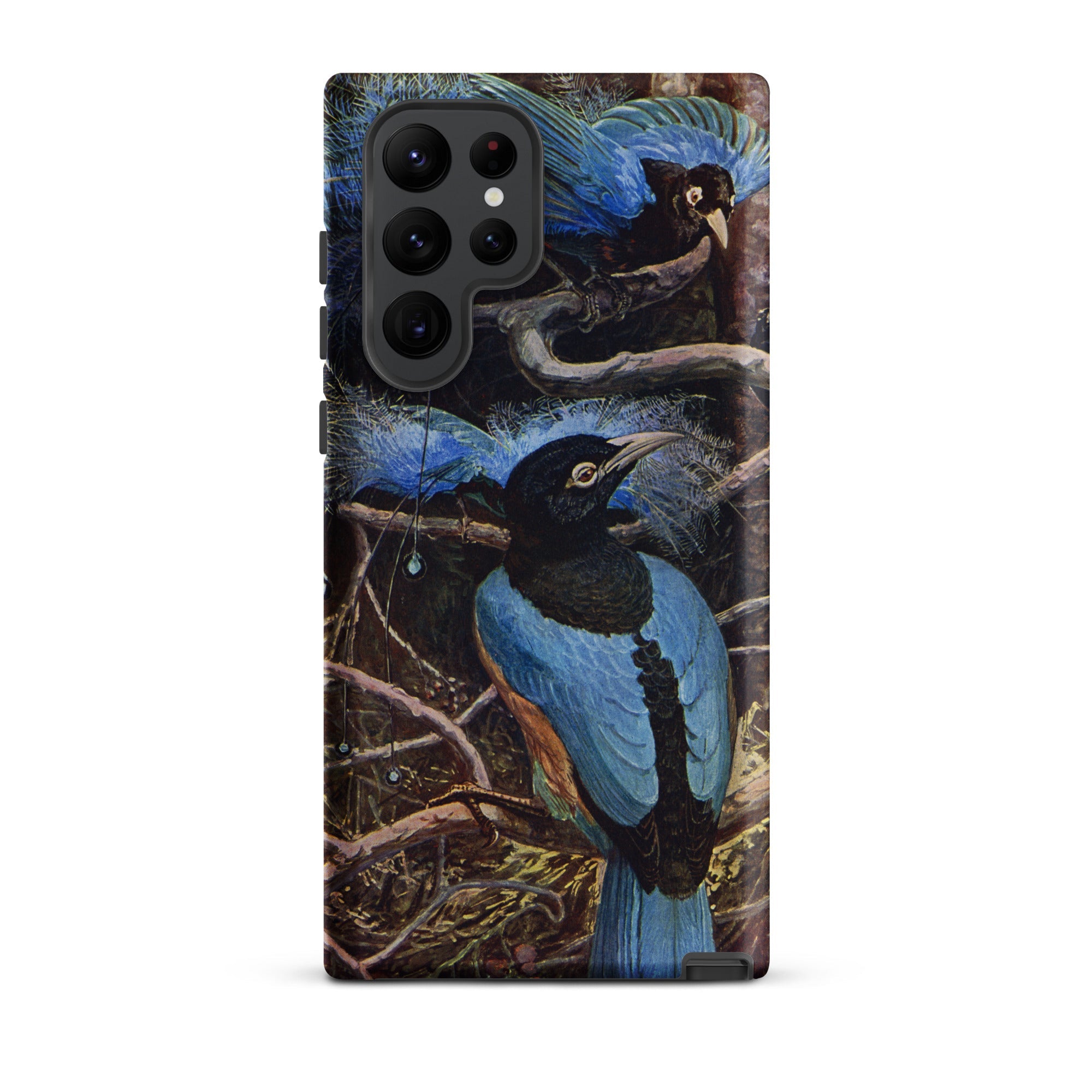 Blue Bird of Paradise Henry Johnston Samsung Case, Galaxy S22 Ultra / Matte, Smartphone Nature Themed Case Two Blue Black Birds Among