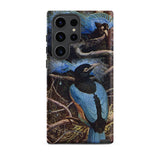 Blue Bird of Paradise - Henry Johnston Samsung Case, Galaxy S23 Ultra / Matte, Smartphone Case Vibrant Illustration Two Blue Black Birds