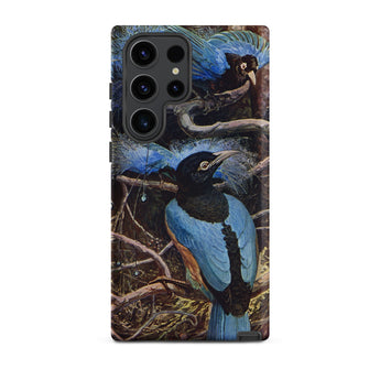 Blue Bird of Paradise - Henry Johnston Samsung Case, Galaxy S23 Ultra / Matte, Smartphone Case Vibrant Illustration Two Blue Black Birds