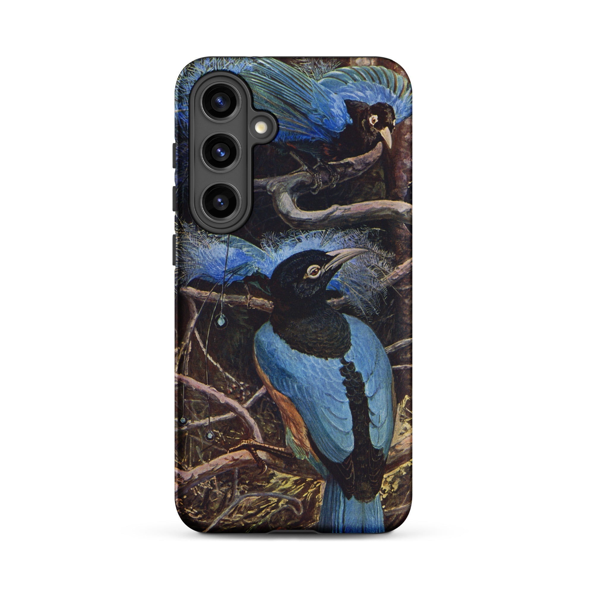 Blue Bird of Paradise Henry Johnston Samsung Case, Galaxy S24 Plus / Matte, Black Phone Case Vibrant Blue Bird Illustration