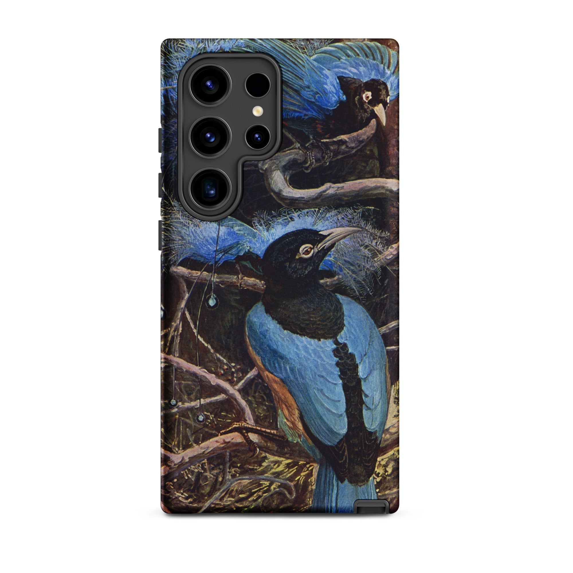 Blue Bird of Paradise Henry Johnston Samsung Case, Galaxy S24 Ultra / Matte, Smartphone Case Vibrant Painting Two Blue Birds Branch