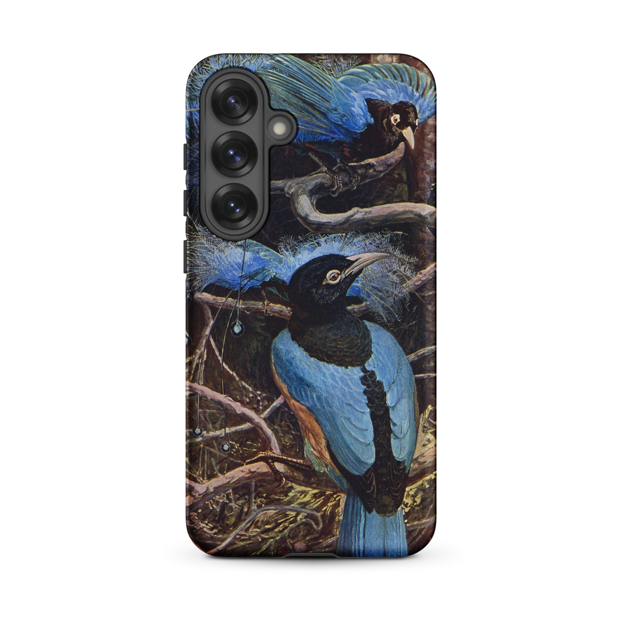 Blue Bird of Paradise Henry Johnston Samsung Case, Galaxy S25 Plus / Matte, Phone Case Artistic Rendition Two Blue Birds Perched