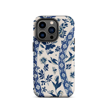 Blue Birds & Florals - Owen Jones Chinoiserie Iphone Case, 14 Pro / Matte, Blue White Floral Patterned Phone Case