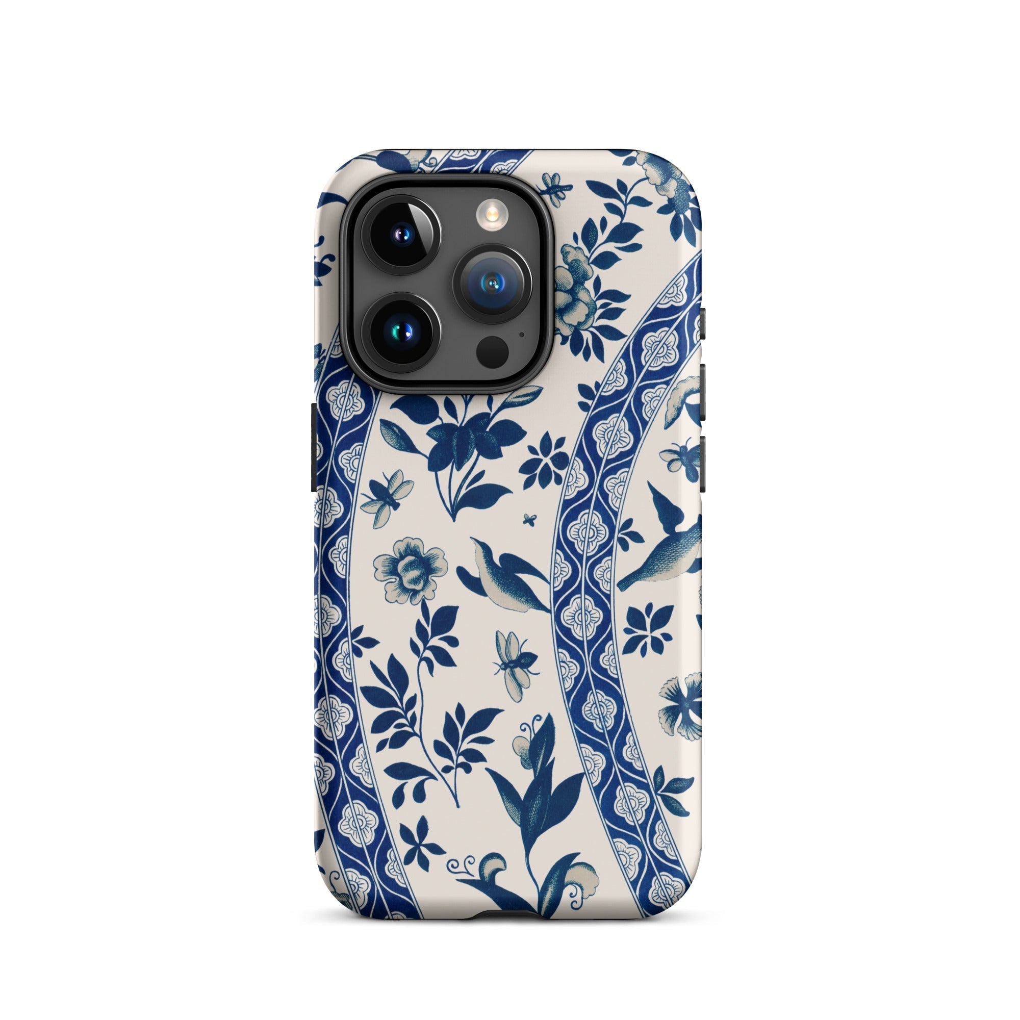 Blue Birds & Florals Owen Jones Chinoiserie Iphone Case, 15 Pro / Matte, Blue White Floral Patterned Phone Case