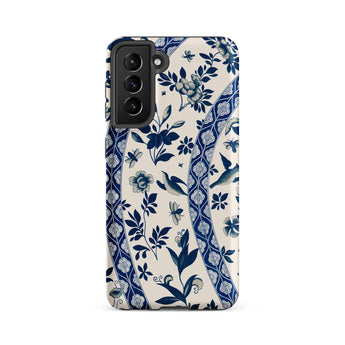 Blue Birds & Florals - Owen Jones Chinoiserie Samsung Case, Galaxy S21 Fe / Matte, White Phone Case Blue Floral Bird Pattern