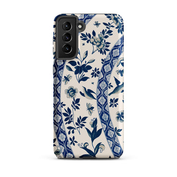 Blue Birds & Florals - Owen Jones Chinoiserie Samsung Case, Galaxy S21 Plus / Matte, White Phone Case Blue Floral Bird Butterfly Pattern