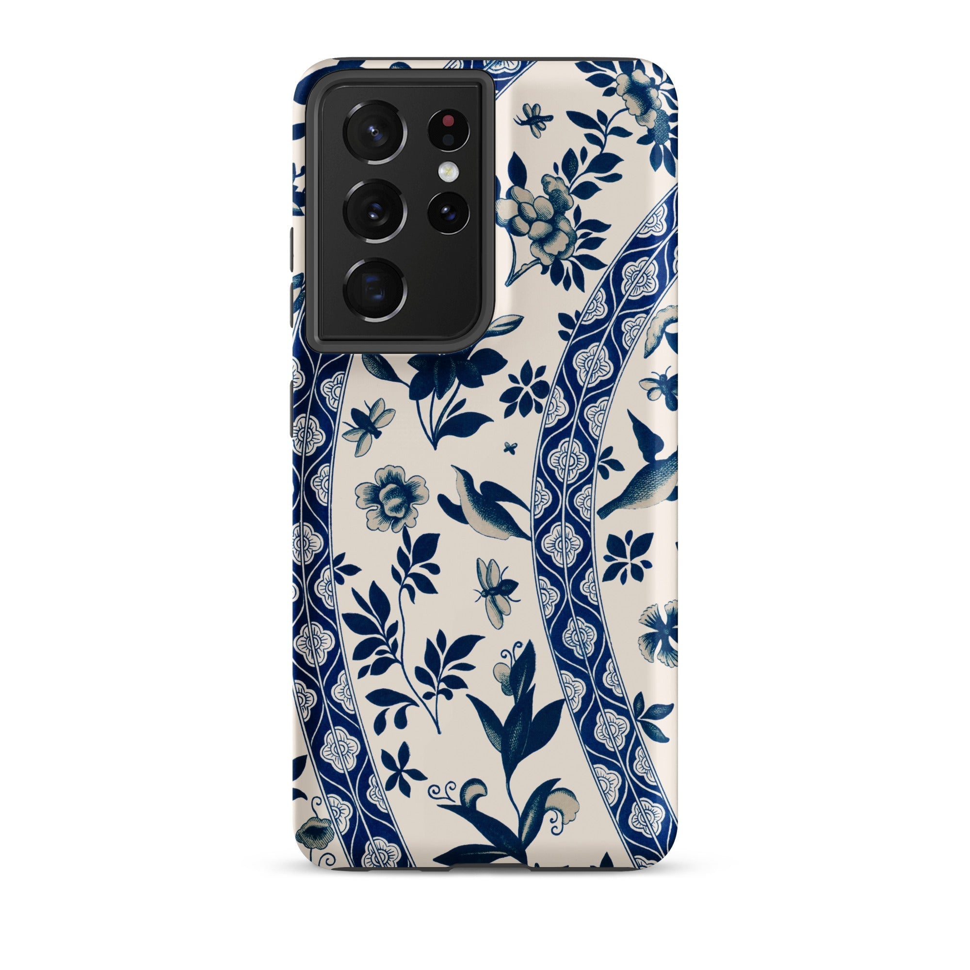 Blue Birds & Florals Owen Jones Chinoiserie Samsung Case, Galaxy S21 Ultra / Matte, Smartphone Case Blue White Floral Bird Pattern
