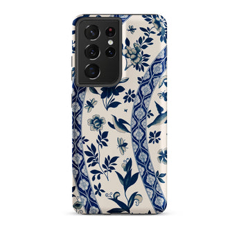 Blue Birds & Florals - Owen Jones Chinoiserie Samsung Case, Galaxy S21 Ultra / Matte, Smartphone Case Blue White Floral Bird Pattern