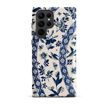 Blue Birds & Florals - Owen Jones Chinoiserie Samsung Case, Galaxy S22 Ultra / Matte, White Phone Case Blue Floral Bird Pattern