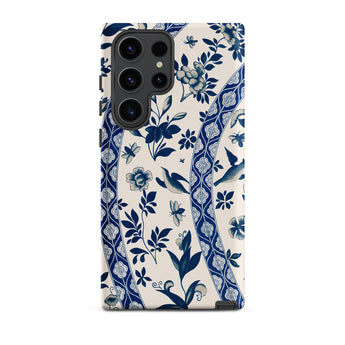 Blue Birds & Florals - Owen Jones Chinoiserie Samsung Case, Galaxy S23 Ultra / Matte, White Phone Case Blue Floral Bird Pattern