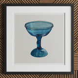 Blue Compote Glass - Edward White 1930s Art Print, 12x12’’ / 31x31cm / Black Frame / 2’’ Matboard, Framed Watercolor Painting Blue Glass