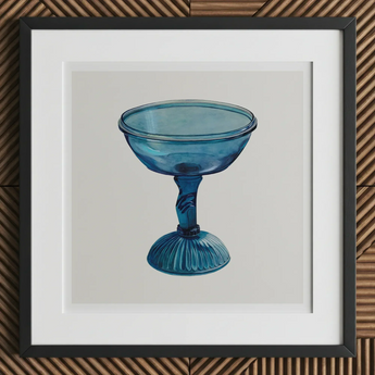 Blue Compote Glass - Edward White 1930s Art Print, 12x12’’ / 31x31cm / Black Frame / 2’’ Matboard, Framed Watercolor Painting Blue Glass