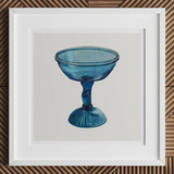 Blue Compote Glass - Edward White 1930s Art Print, 12x12’’ / 31x31cm / Frame / 2’’ Matboard, Blue Glass Footed Dessert Bowl Fluted Base