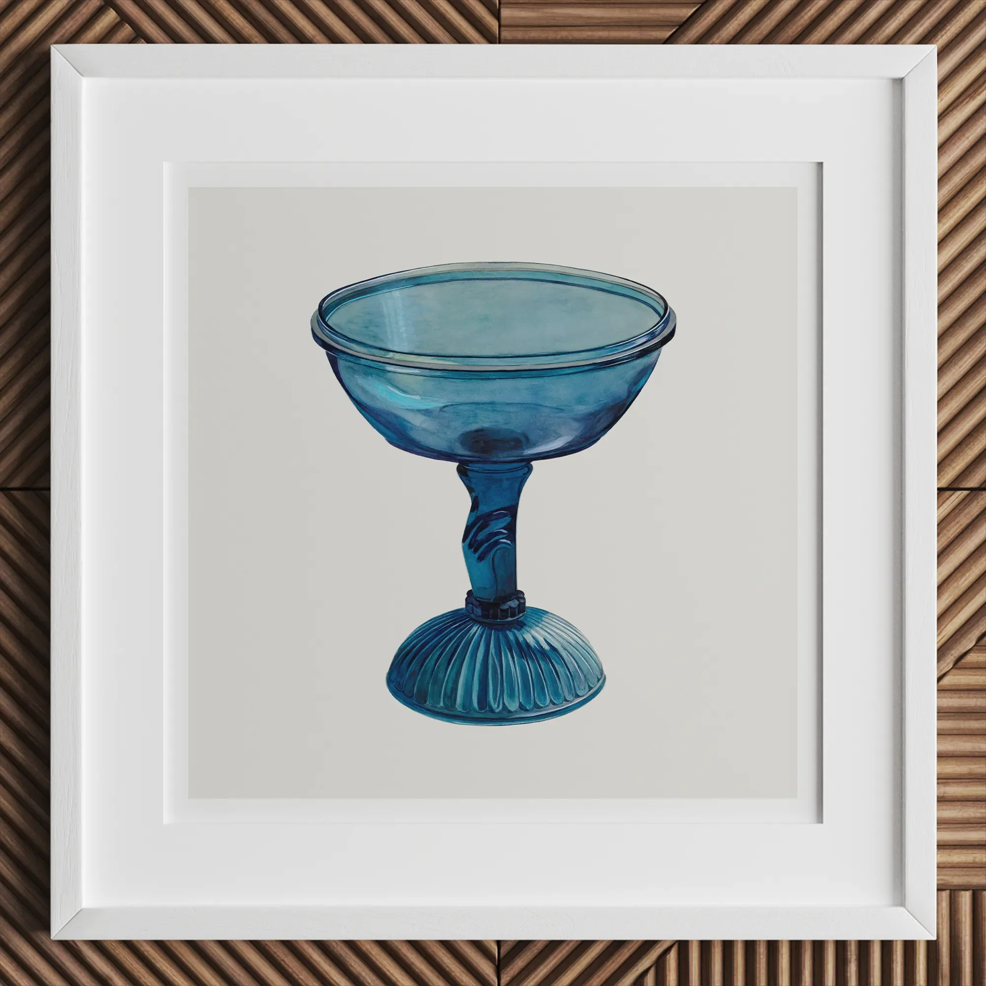 Blue Compote Glass - Edward White 1930s Art Print, 12x12’’ / 31x31cm / Frame, Blue Glass Footed Dessert Bowl Fluted Base