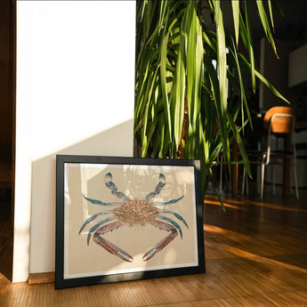 Blue Crab - Luigi Balugani Marine Life Art Print, Framed Artwork Blue Brown Crab