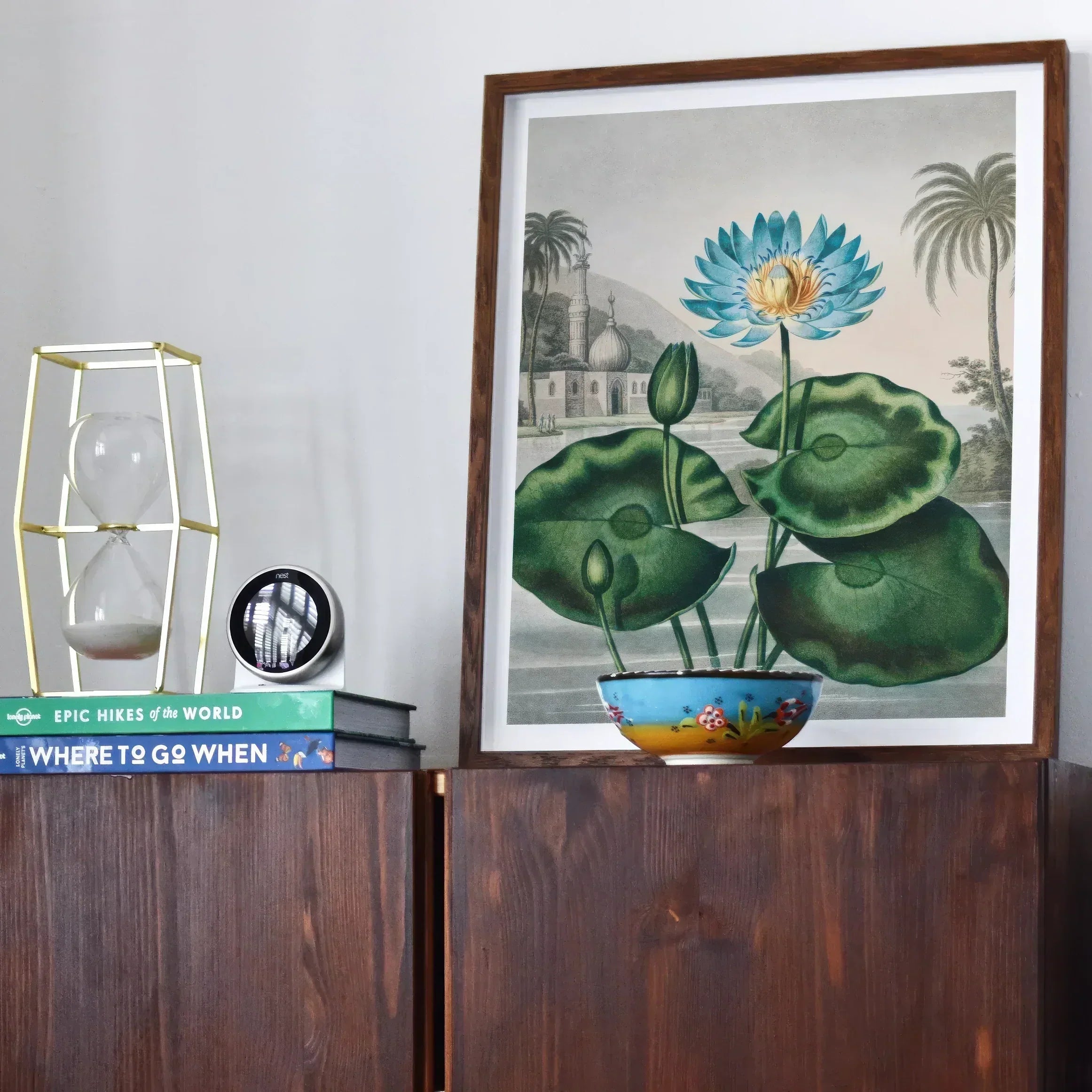 Blue Egyptian Water Lily Robert John Thornton Art Print, 16x20’’ / 41x51cm / Unframed, Framed Botanical Print Blue Lotus Flower Large Green