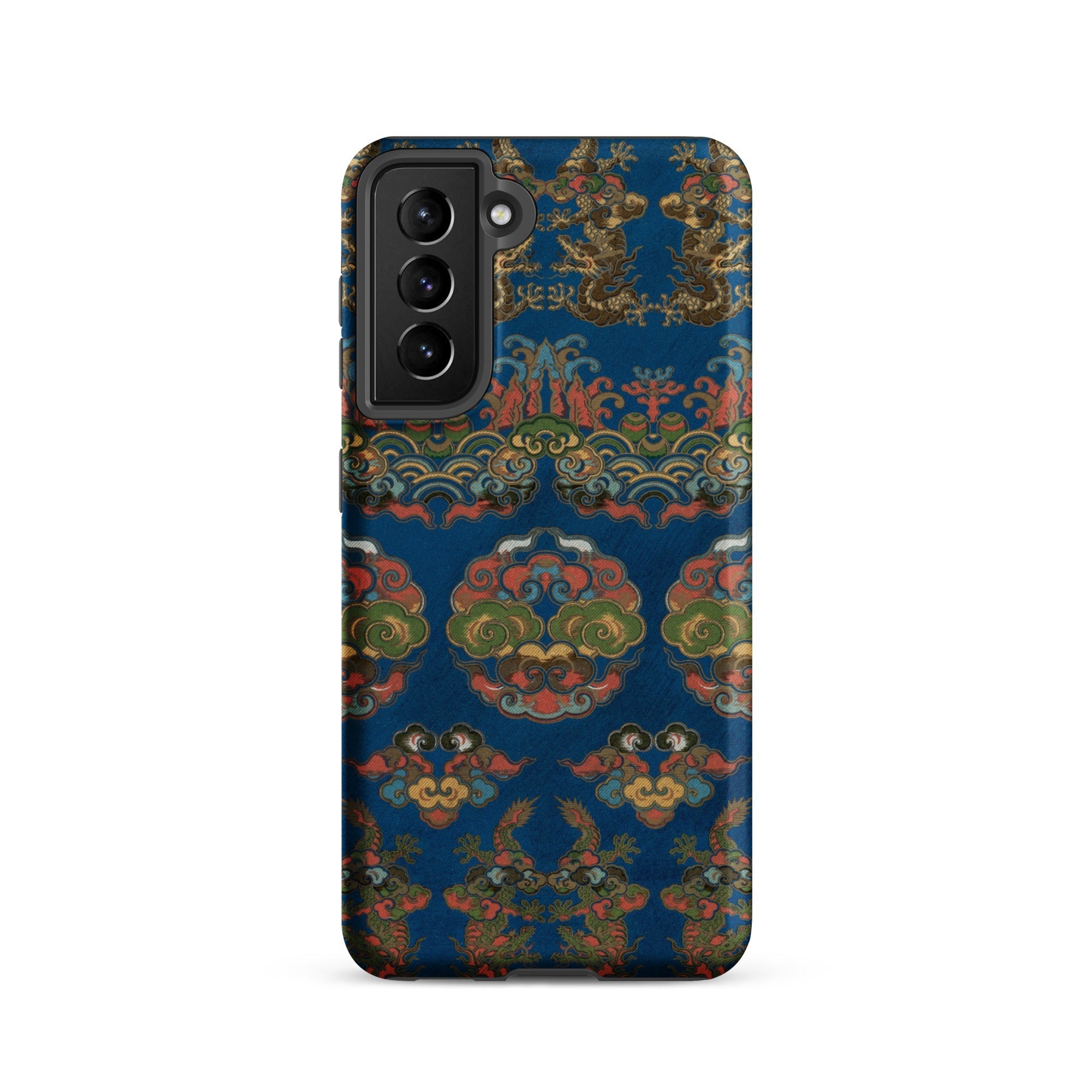 Blue Fan Pattern G.a. Audsley Samsung Case, Galaxy S21 / Matte, Smartphone Case Blue Background Pattern Ornate Colorful Asian Inspired