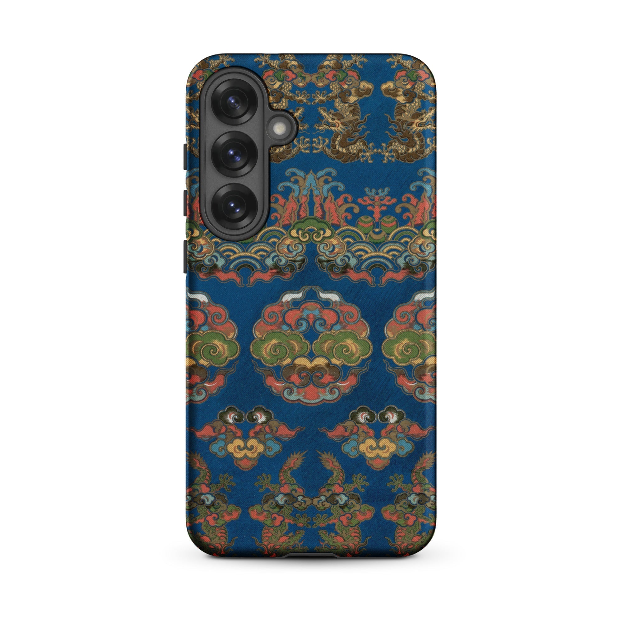 Blue Fan Pattern G.a. Audsley Samsung Case, Galaxy S25 Plus / Matte, Blue Phone Case Vibrant Intricate Pattern Dragons Clouds