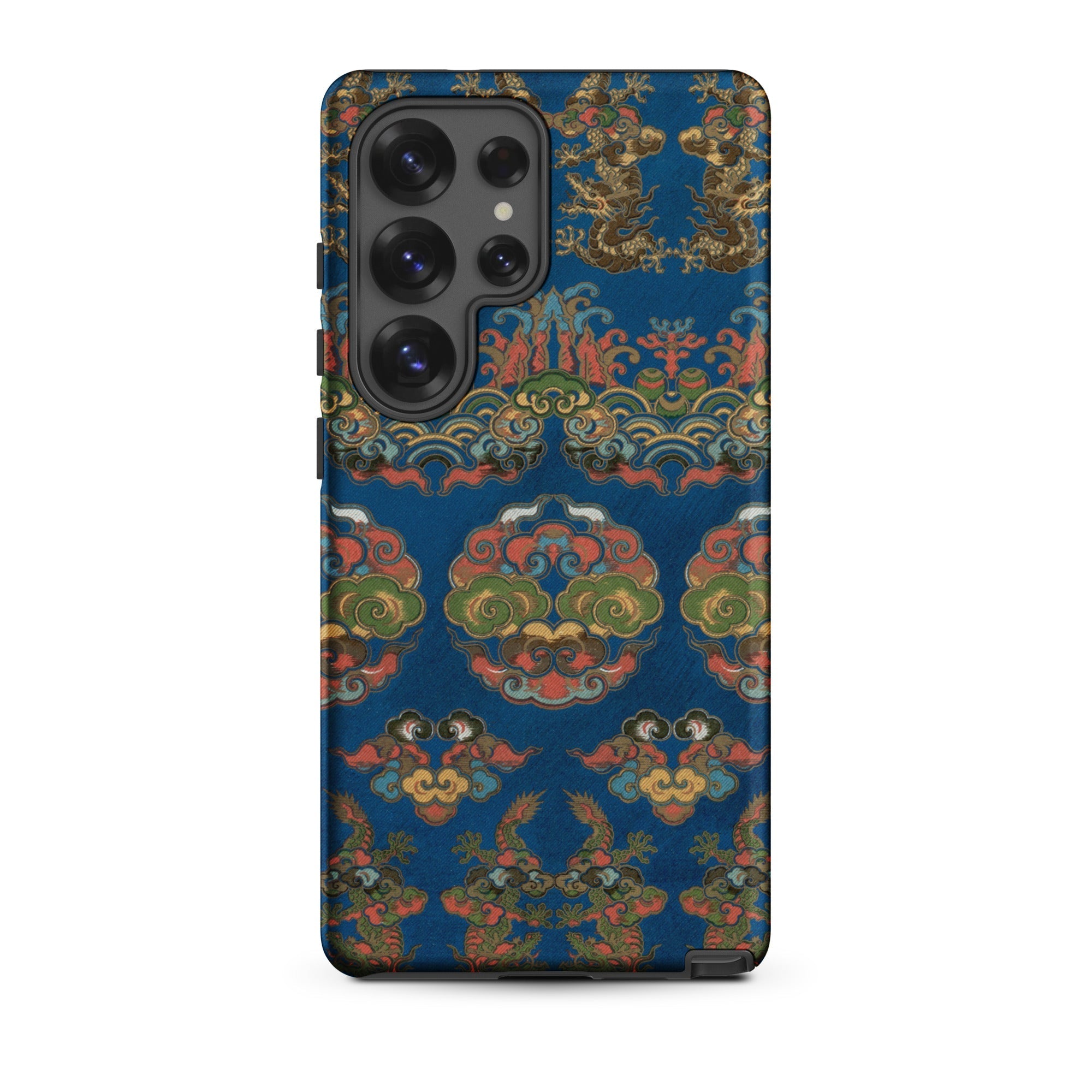 Blue Fan Pattern G.a. Audsley Samsung Case, Galaxy S25 Ultra / Matte, Dark Blue Smartphone Case Ornate Colorful Pattern Dragons