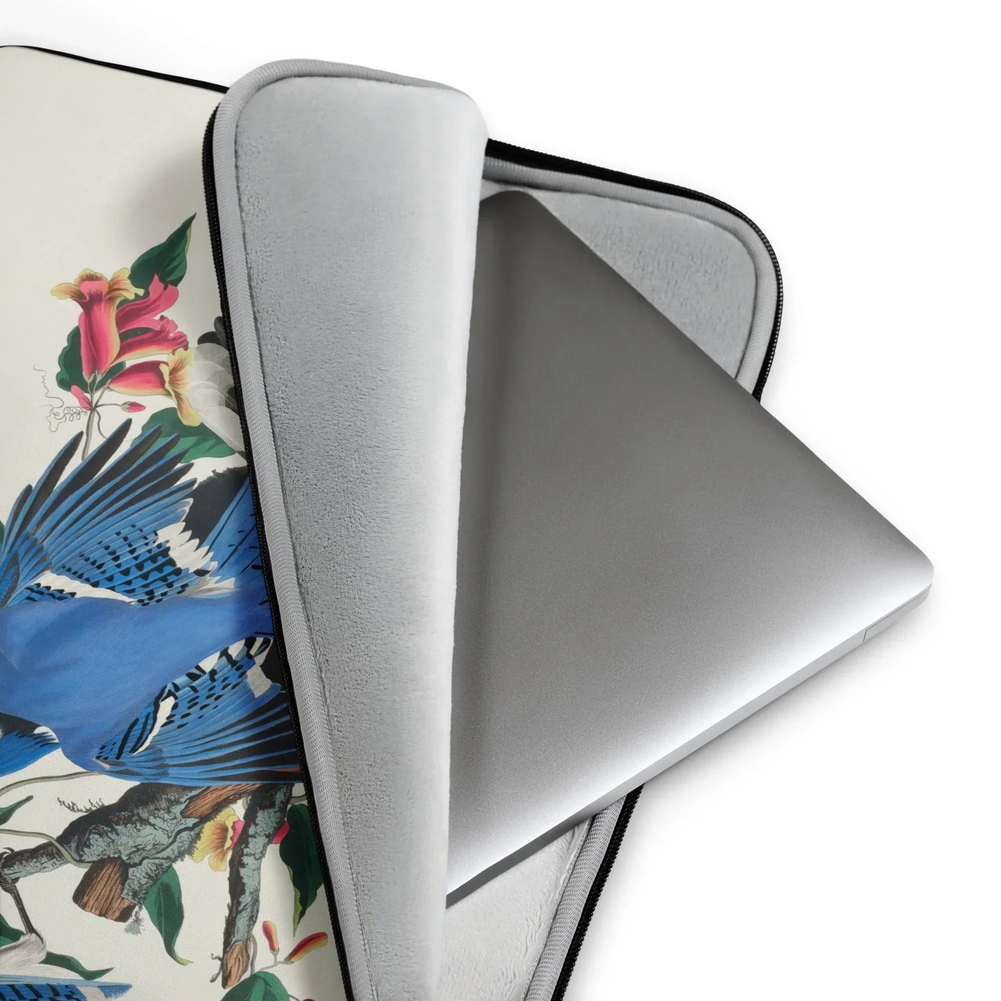 Blue Jays - John James Audubon Bird Art Laptop Sleeve, Laptop Sleeve Colorful Floral Bird Print Design Underneath