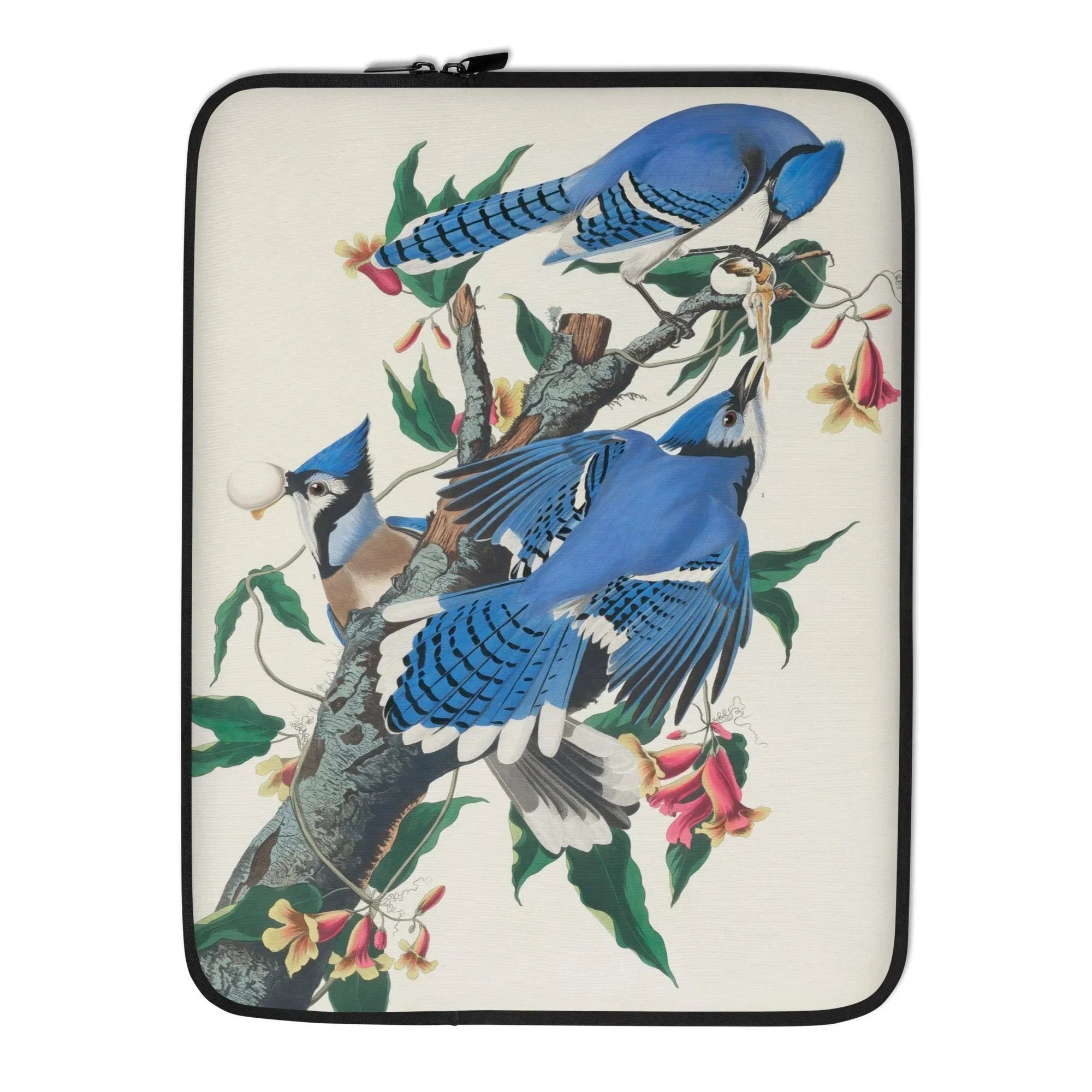 Blue Jays - John James Audubon Bird Art Laptop Sleeve, Laptop Sleeve Colorful Illustration Blue Jays Among Branches