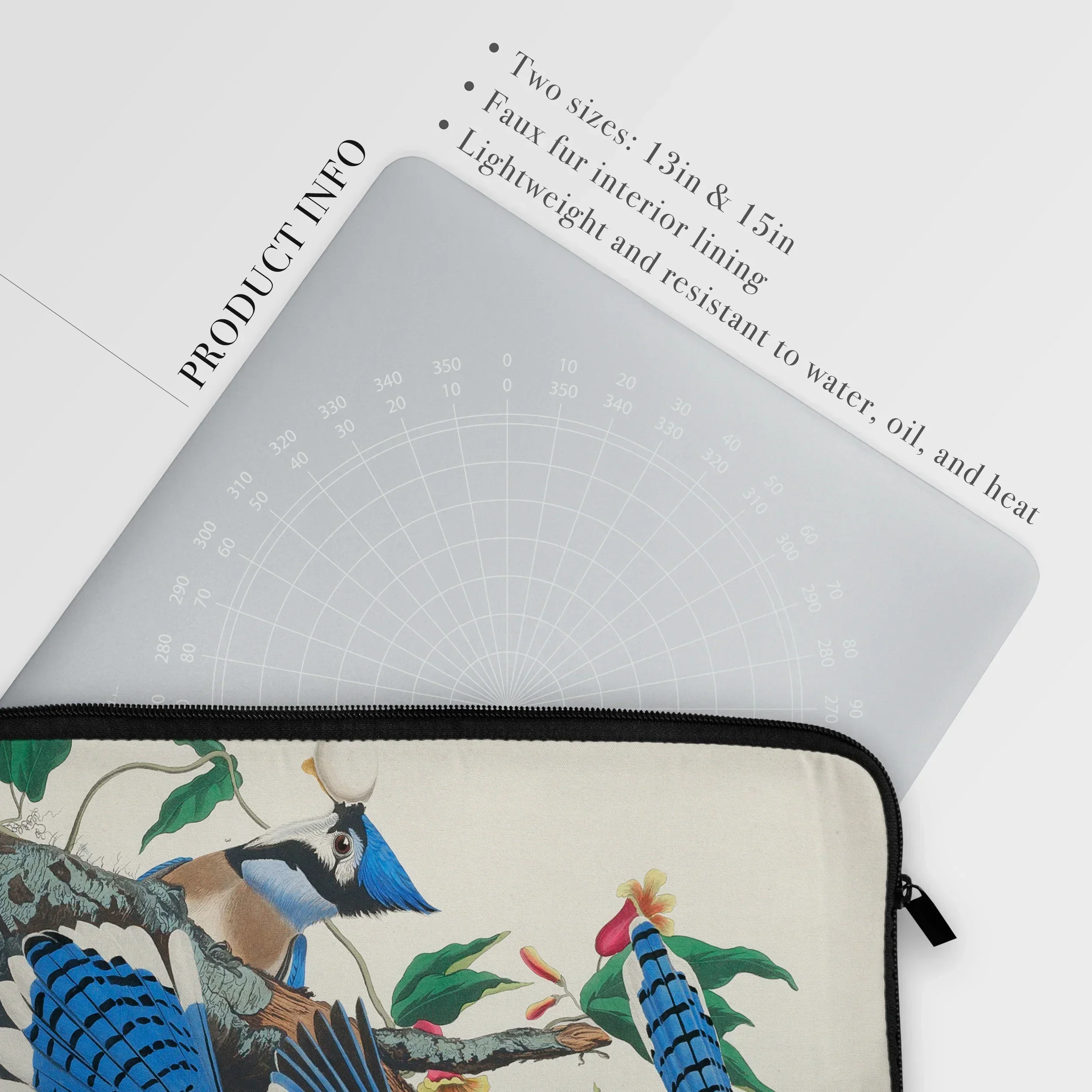 Blue Jays - John James Audubon Bird Art Laptop Sleeve, Laptop Sleeve Colorful Tropical Bird Plant Design