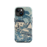 Blue Landscape with Houses - Vincent Van Gogh Phone Case Iphone 15 / Gloss Blue Beige Illustrated Phone Case Stylized Village Scene Gogh’s