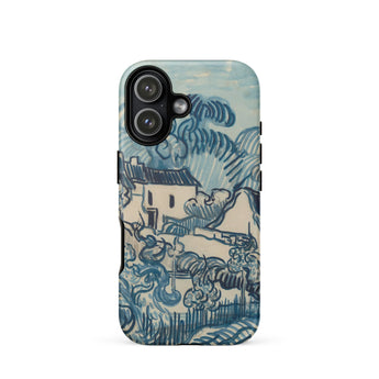 Blue Landscape with Houses - Vincent Van Gogh Phone Case Iphone 17 / Matte Blue Cream-colored Phone Case Stylized Landscape Design Bold